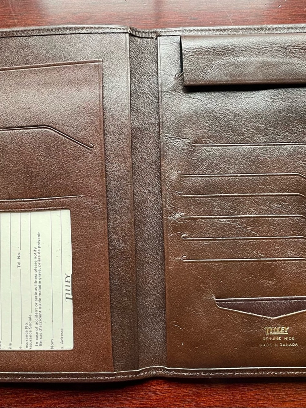 Tilley Genuine Hide Brown Travel Wallet Organizer Made in Canada